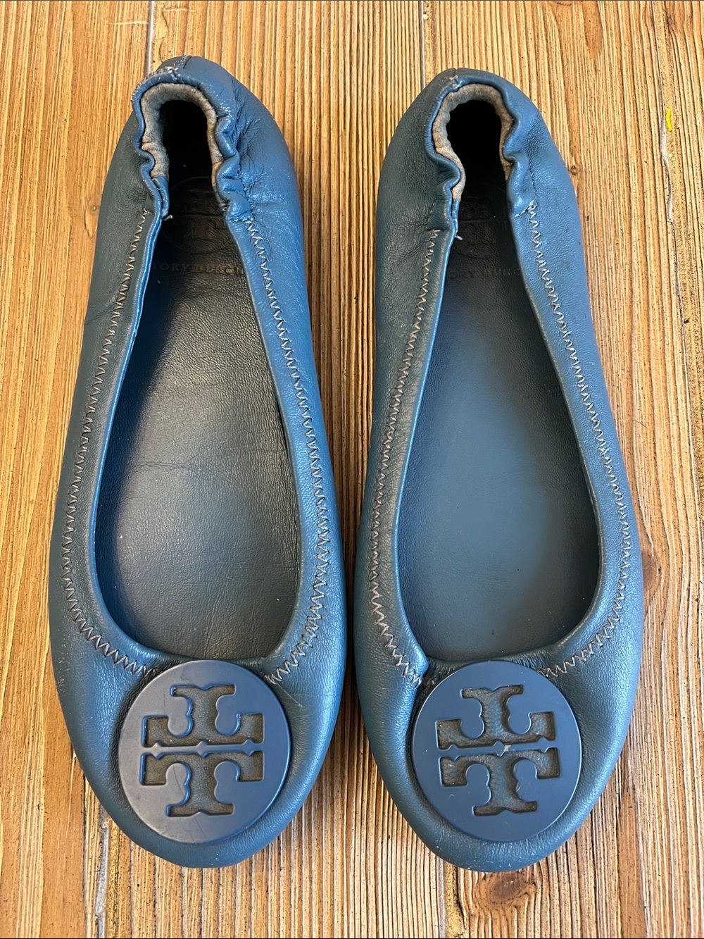 Tory Burch Teal Leather Icon Logo Ballet Flats